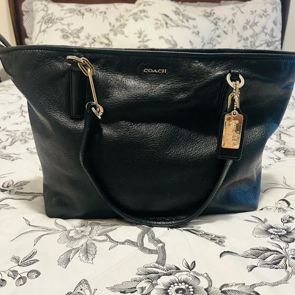 Coach Black Leather Tote with Gold Accents - Picture 11 of 15